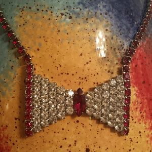 Faux Ruby & Diamond Bowtie Necklace
